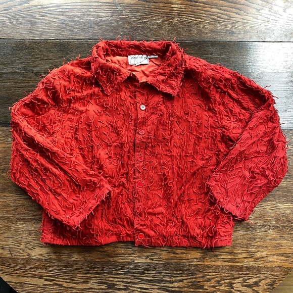 Textured Red Button-Front Women's Jacket - Picture 2 of 3